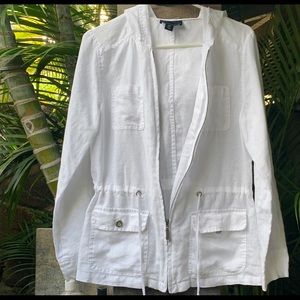 White Linen Lightweight Jacket with Hood & Pockets